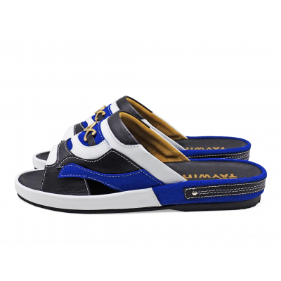 รองเท้าแตะ SKF-37 หนังนิ่มดำ-กลับน้ำเงิน-นิ่มขาว